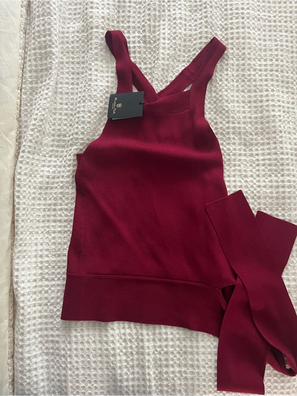 Massimo Dutti Ribbed Sleeveless Top in Burgundy
